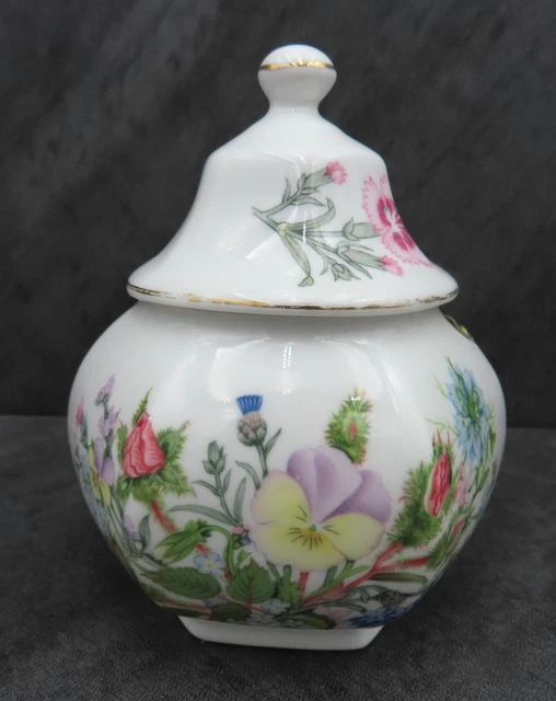 Aynsley Sauvage Tudor Bibelot Boîte à Couvercle Octogonal Pot Anglais Porcelaine