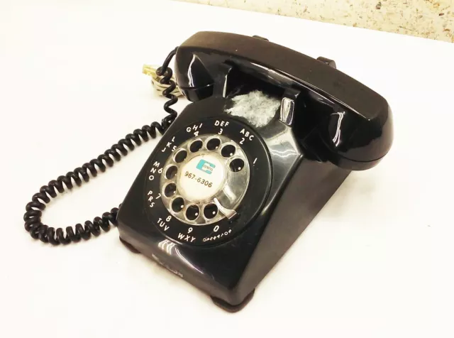 Vtg Black rotary dial corded land line desk telephone phone retro 70s 80s