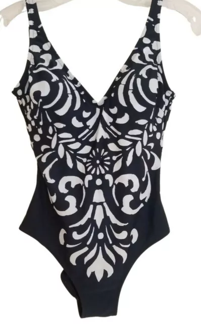 Gottex 8 Onepiece Swimsuit V-Neck Geometric Print Lightly Padded Black Womens