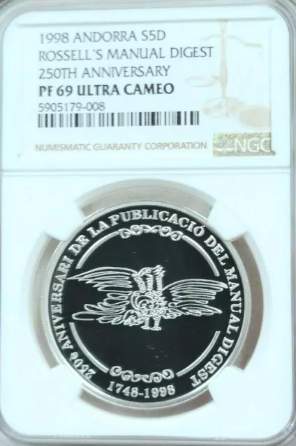 1998 Andorra Silver 5 Diners Rossells Manual Digest Ngc Pf 69 Ultra Cameo Top