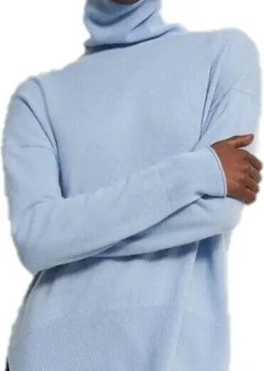 Theory Cashmere Karenia Turtleneck Sweater Light Blue Curved Hi-Low Hem S;NWT