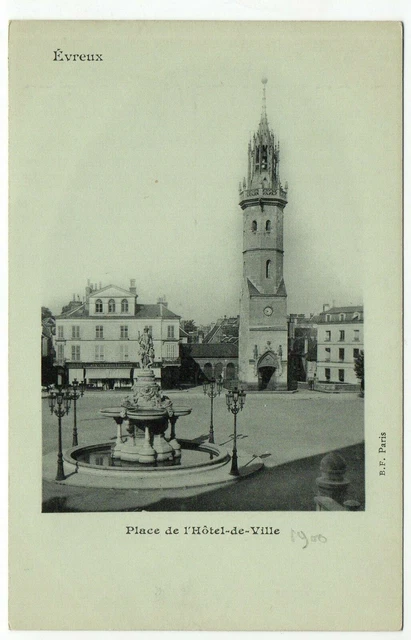 EVREUX - Eure - CPA 27 - la tour de l' Horloge - place - fontaine - Carte 1900