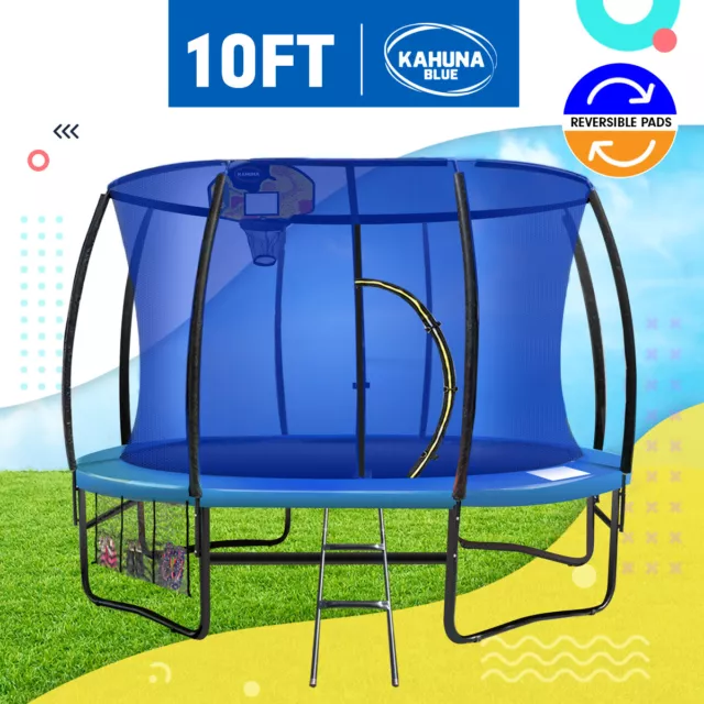 New 10ft Trampoline Free Ladder Safety Net Mat Spring Pad Cover Mat Round Blue