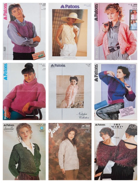 Job Lot 9 Knitting Patterns Sweaters Cardigans Ladies Patons Vintage Bundle