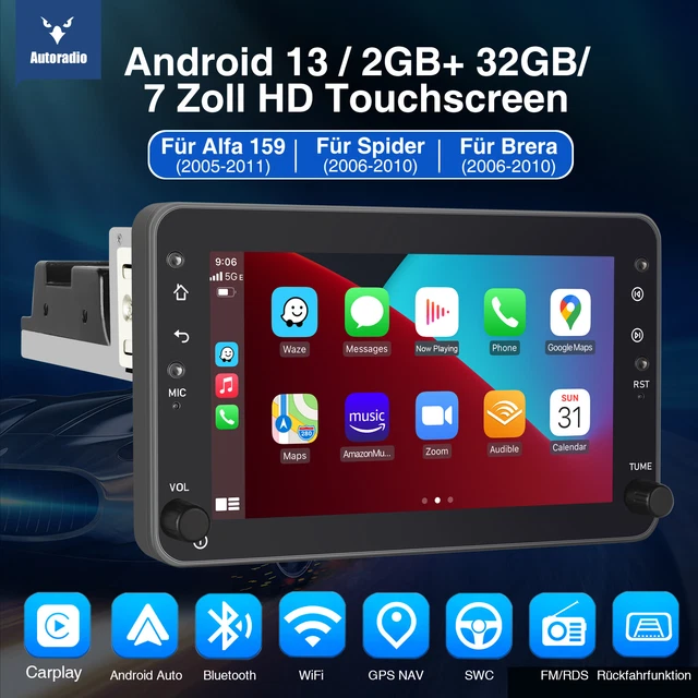 CARPLAY ANDROID 14 Autoradio GPS RDS Für Alfa Romeo 159 Sportwagen ...