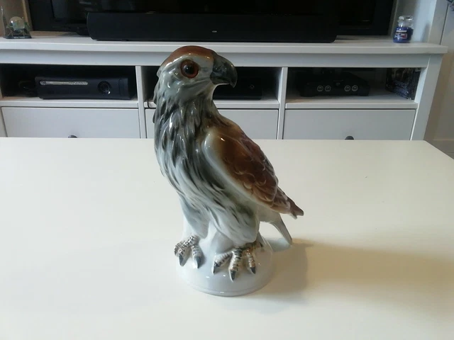 Beautiful Vintage China/Porcelain Bird Of Prey Figurine. Glass Eyes