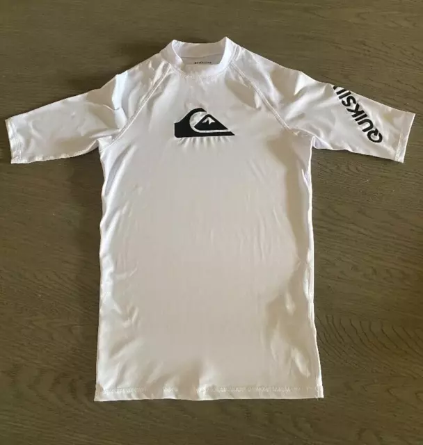 QUIKSILVER All Time Short Sleeve WHITE Rashguard Shirt Mens Small $34 EEUC!