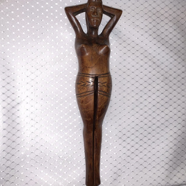 Vintage Hand Carved Wooden Naked Nude Woman Lady Nutcracker Folk Art Carving