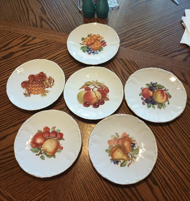 6 Bareuther Waldsassen Bavaria Germany MCM 7.75" Fruit Theme Lunch Plates Set #2