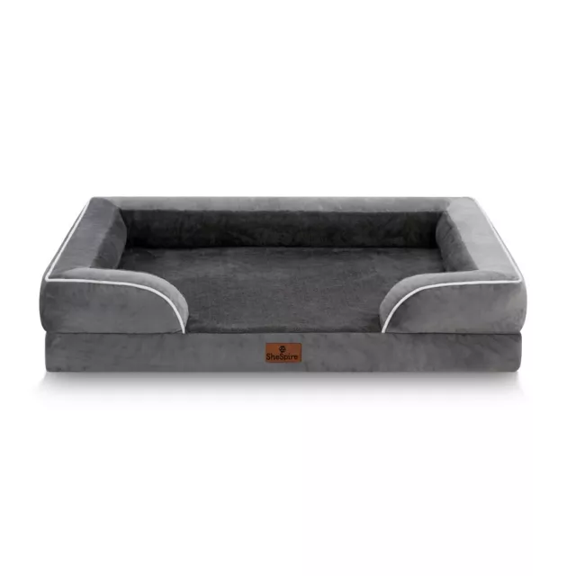 DarkGray Orthopedic L XL Dog Bed 3+1/2Side Memory Foam Bolster Pet Sofa w/ Cover