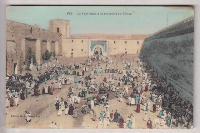 Cpa  Afrique Maroc -  La Population A La Rencontre Du Sultan  Remparts Fez ~B67