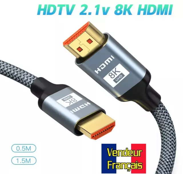 Câble HDMI 2.1 8K - 60HZ - 3D TV HDCP Ultra High Speed HDR - ARC 48Gbps - 150cm