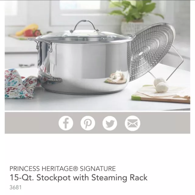 Princess Heritage Tri-Ply Stainless 18-Qt. Stockpot with Steaming Basket  (5747)