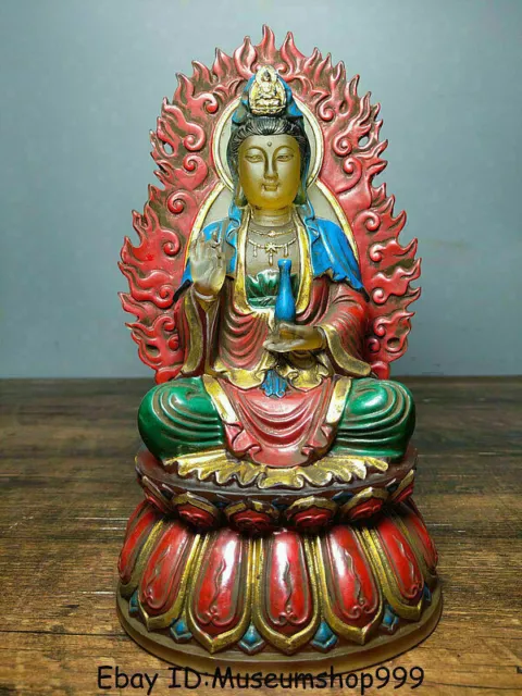 8.4" Marked China coloured glaze Painting Kwan-Yin Guan Yin Boddhisattva Statue