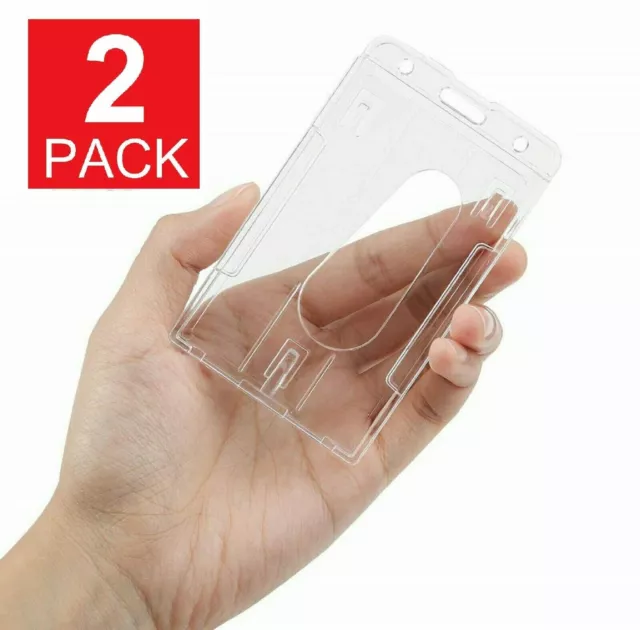2-Pack ID Badge Holder Hard Plastic Card Holders Vertical
