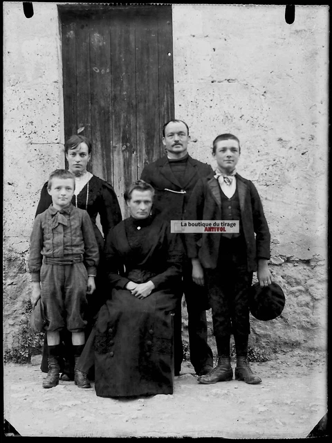 Plaque verre photo ancienne négatif noir et blanc 9x12 cm famille vintage France