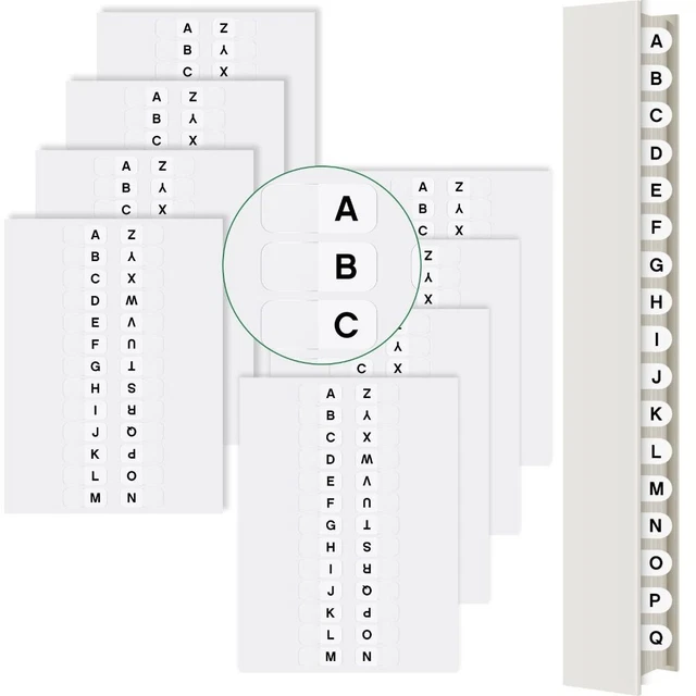ALPHABET INDEX TABS White Book Tabs 8 sheet Page Markers Notebooks EUR