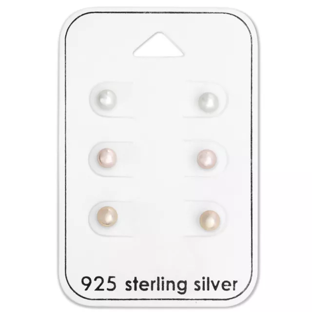 Sterling Silver 3 Pair Lot 4mm Tiny Synthetic Glass Pearl Kids Stud Earring 2763