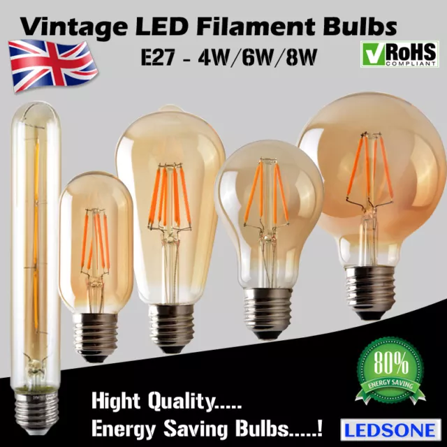 Vintage Edison LED Filament Light Bulbs E14 / E27 Decorative Industrial Light A+