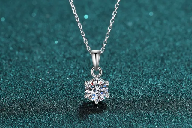 1ct 6.5mm Round Moissanite 925 Sterling Silver Pendant Necklace Fine Jewellery