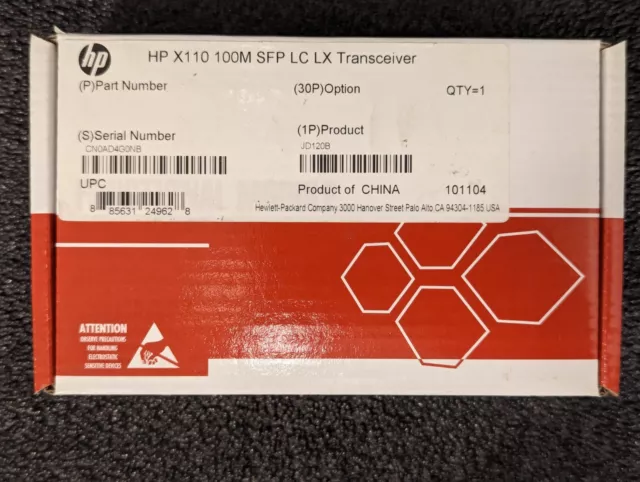 BNIB HP X110 100M SFP LC LX Transceiver for HPE/Comware/H3C switches