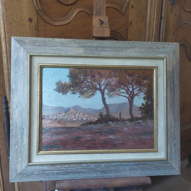 Peinture de scène de paysage de village vintage Français du
