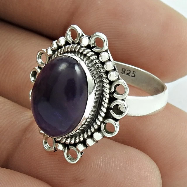 Natural Amethyst Gemstone Cocktail Ethnic Ring Size 9 925 Silver For Girls R23