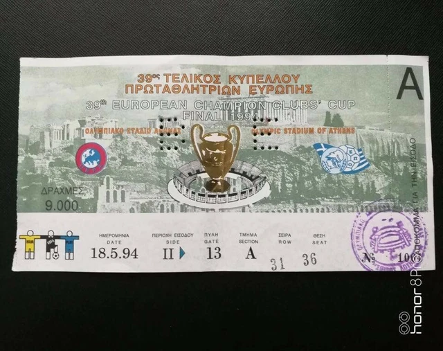 Biglietto Integro Finale Champions League Atene 1994 Milan-Barcellona