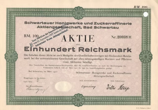 Schwartauer Honigwerke & Zuckerraffinerie AG - Bad Schwartau im März 1927 -