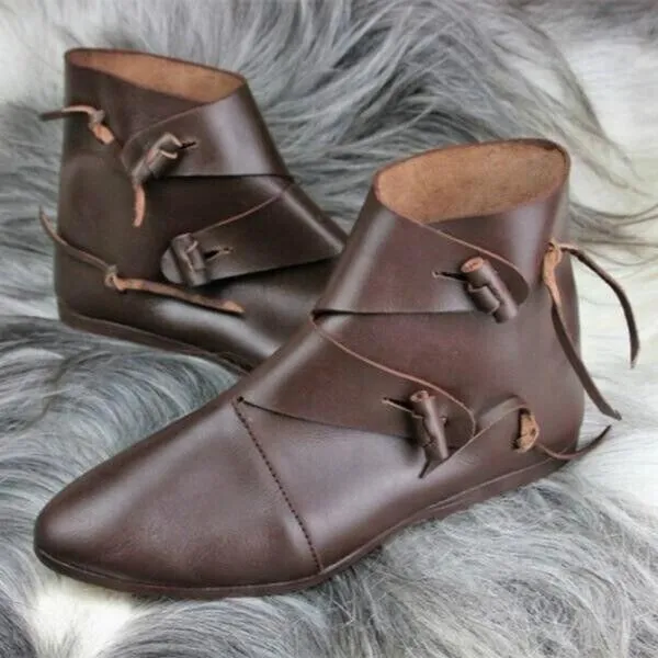 Homme Médiéval Viking Bottes Cuir Reenactment Cosplay