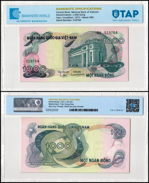 South Vietnam 1000 Dong, 1971 ND, P-29a, AU-About Uncirculated, Authenticated