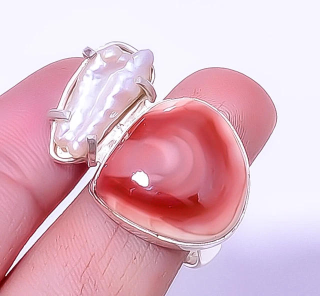 Imperial Jasper - Guadalajara & Biwa Pearl 925 Silver Ring s.9 T34