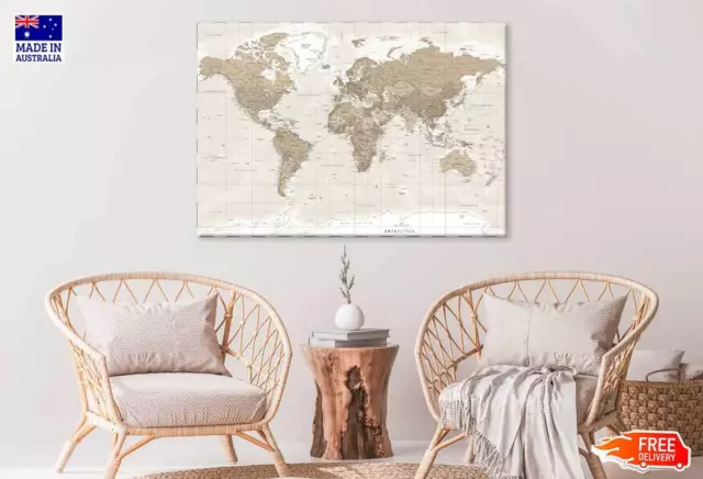 Vintage Retro Old Style World Map Wall Canvas Home Decor Australian Made Quality
