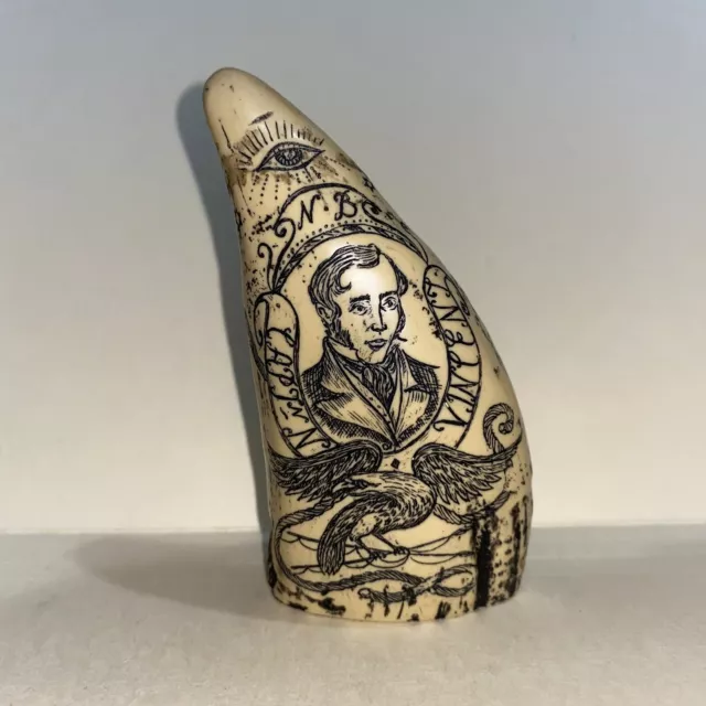 Scrimshaw Sperm Whale Resin Reproduction Tooth.         F