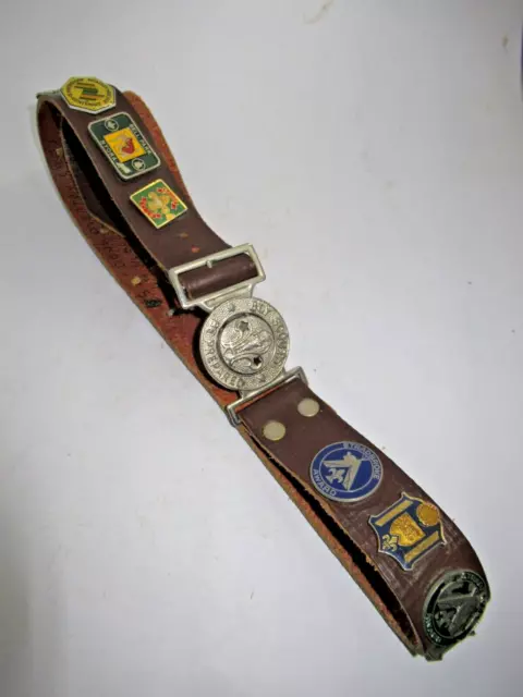 Vintage Boy Scouts Leather Belt BE PREPARED & 17 x Badges Victoria 80's & Buckle