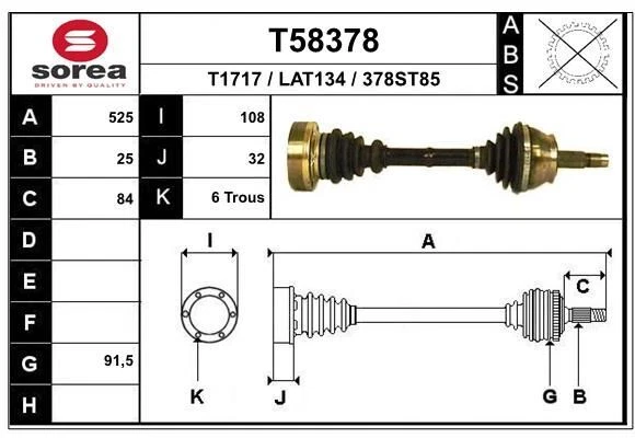 Albero motore 525 mm EAI T58378 per Lancia Lybra SW 839 2.0 99-05
