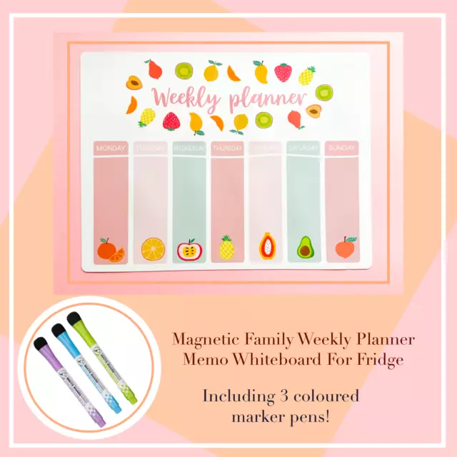 Magnetic Weekly Planner Organiser Whiteboard Homeschool Office & Family (Fruity)