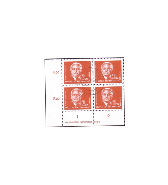 DDR Nr. 326DV gestempelt "2 DM Pieck" als 4er-Block mit Druckvermerk