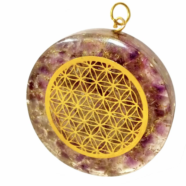 Orgonite Pendant - Fluorite Crystal Copper Orgone Energy Flower Life Necklace