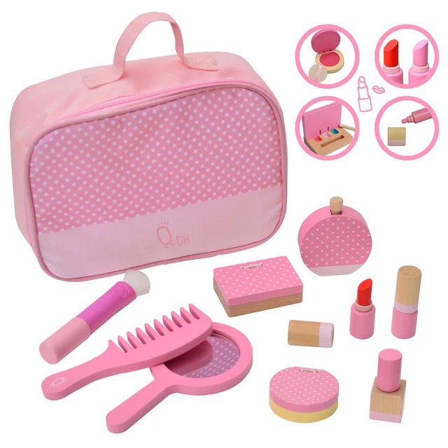 Juego de tocador de madera kit de maquillaje con 10 accesorios rosa TK-W00010