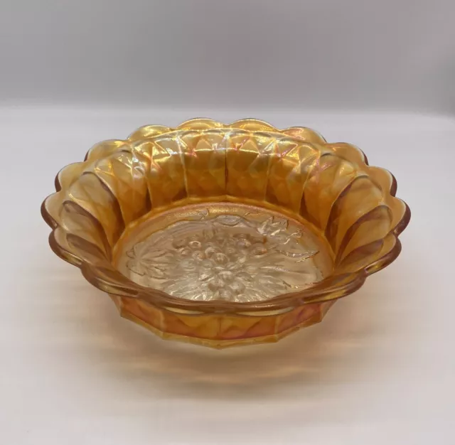 Vintage Marigold Carnival Amber Glass Bowl Embossed Grapevine Pattern