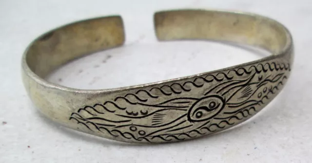 Old Hmong Hill Tribe Unisex Adjustable Silver Bracelet Traditional Hmong Design