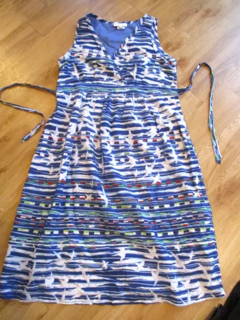 Jojo Maman Bebe Maternity & Nursing Blue Striipe Bird Sleeveless Dress Size 8