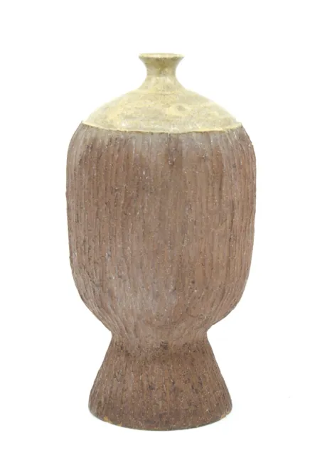 Unique Vintage  Mid-Century Textured Clay Stoneware Pottery Vase - Signed