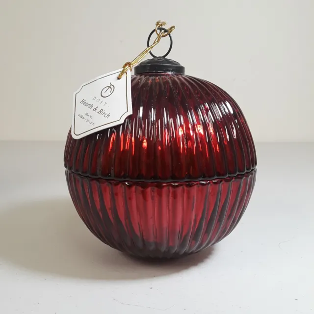 Red Mercury Glass 3 Wick Candle Lidded Holiday Ornament Hearth & Birch Scented
