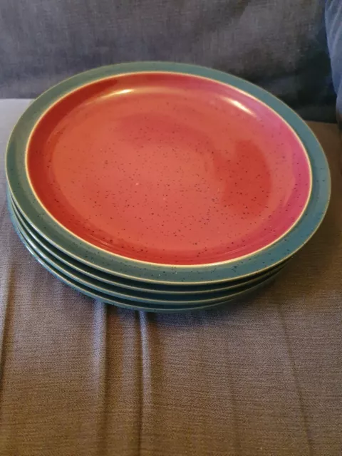 Denby Harlequin 4 x Dinner Plates 10.5”  Red / Green Mix