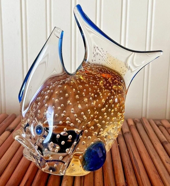 Arte Murano ICET Black Clear Tropical Fish Art Glass Paperweight Figurine 6"READ