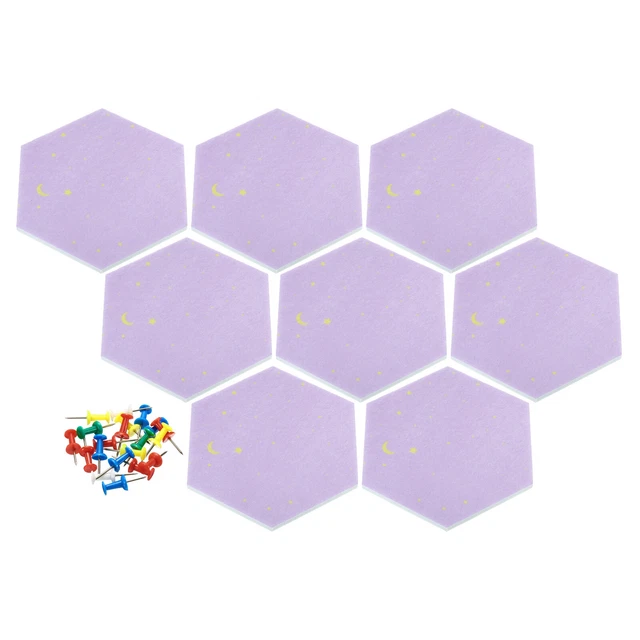 8x Hexagon-Filzplatten-Fliesen selbstklebende Pinnwand mit Stecknadeln, lila