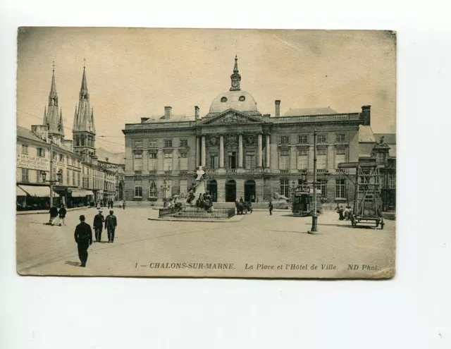 Ancient Ak Chalons-Sur-Marne La Place Et L'Hotel De Ville 37