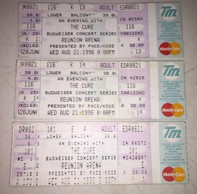 VINTAGE 1996 THE Cure Unused Ticket Reunion Arena 8/21/96 (Lot Of 3